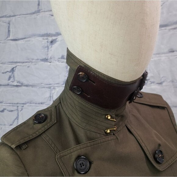 Burberry Queensborough Trench Coat Jacket Army Green Garbardine Mid-Length 4 US - Picture 8 of 16